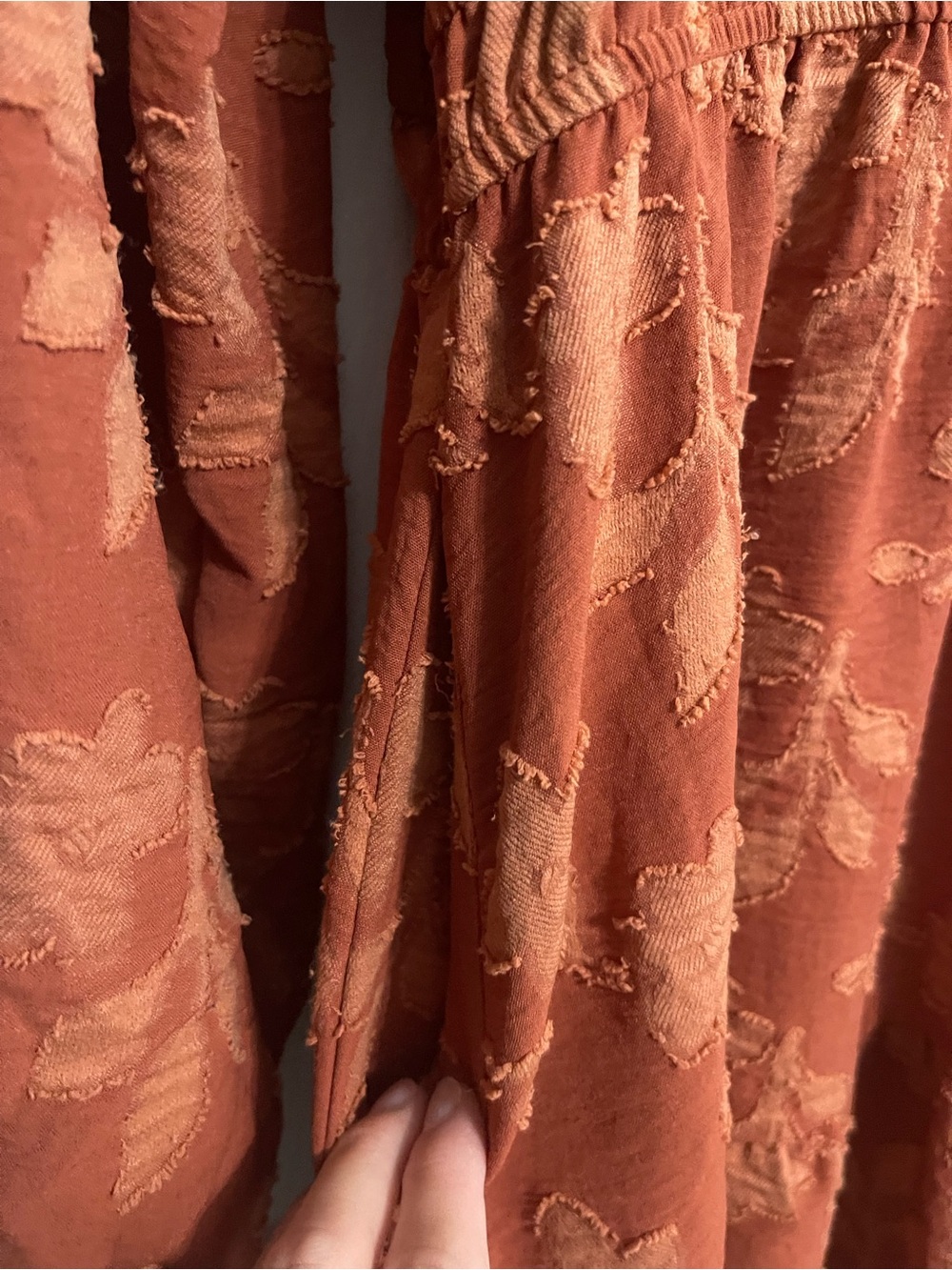 Women’s Simplee Rust Floral Burnout V-Neck Dress with pockets - Picture 5 of 7